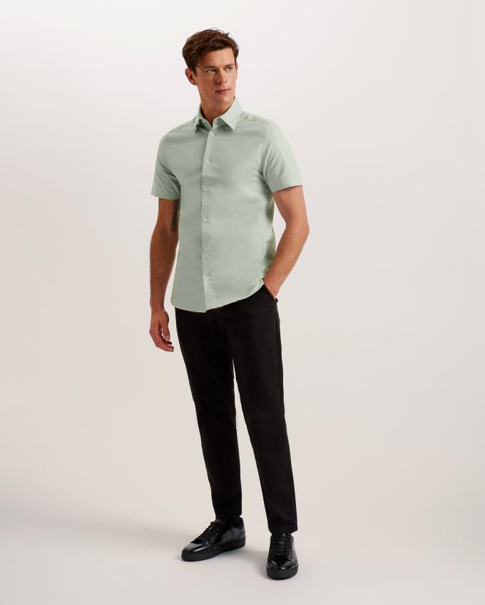 Chemises Ted Baker Short Sleeve Cotton Oxford Vert Homme | BAY-49650222